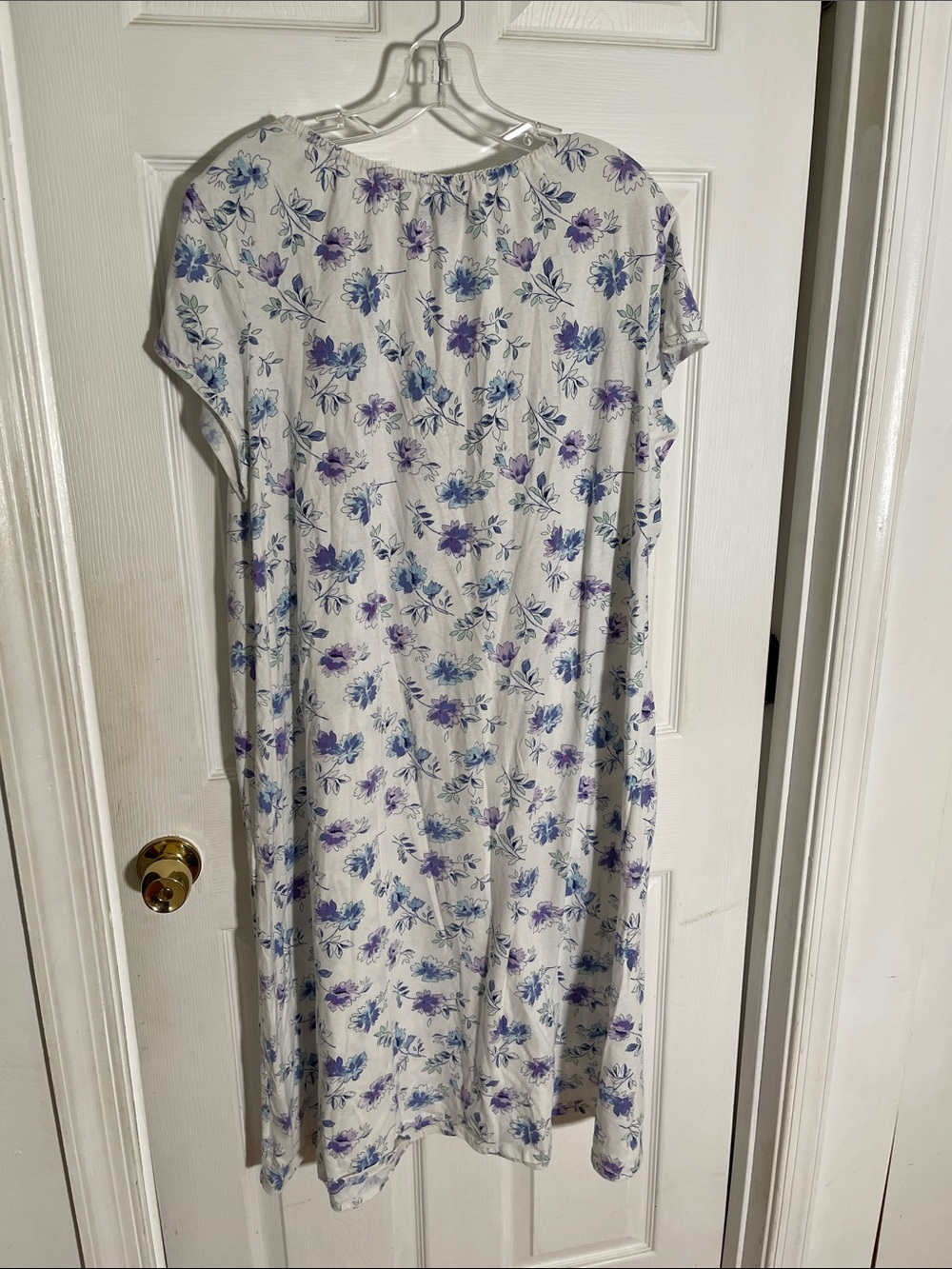 Earth Angels Floral Cotton Nightgown in White with Blue & Purple Flowers - Picture 7 of 8